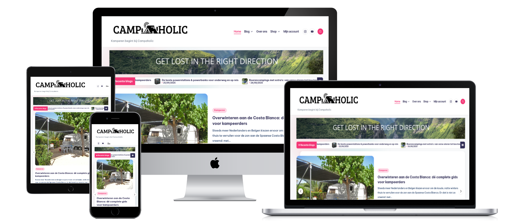 Mockup van kampeer inspiratie en affiliatewebsite ontworpen door VB Webdesign