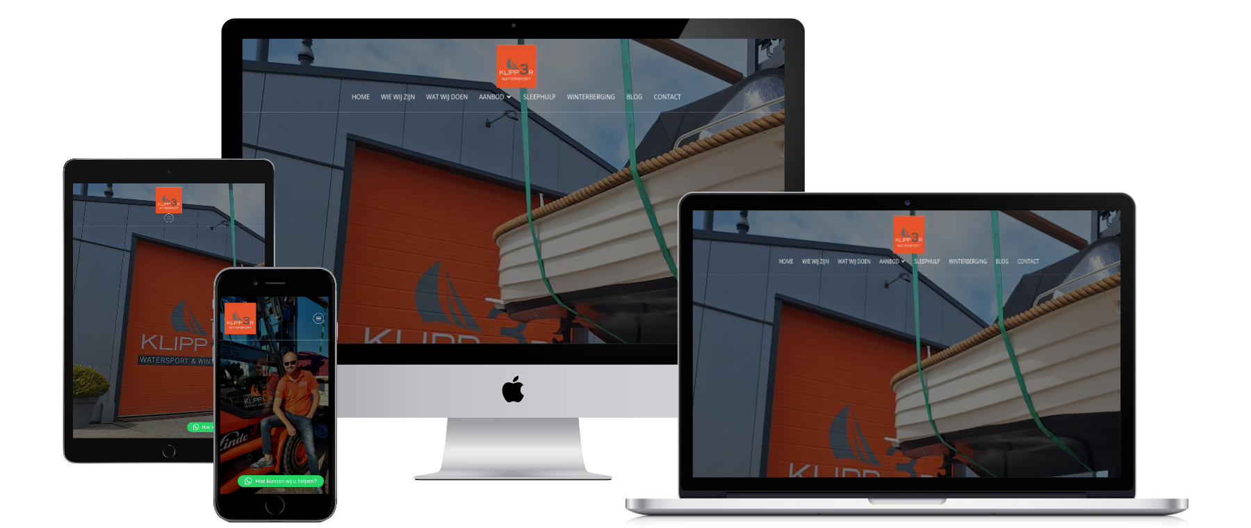 Mockup van bedrijfswebsite watersportbedrijf ontworpen door VB Webdesign