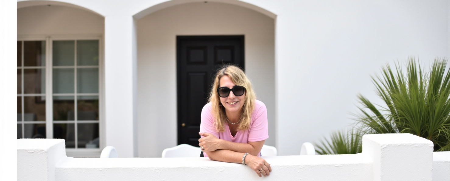 VB Webdesign – Esther leunend op muurtje