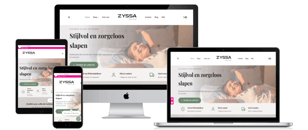 Mockup van webshop in beddengoed ontworpen door VB Webdesign