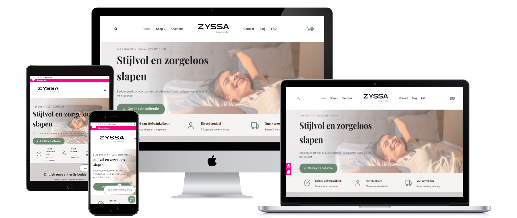 Mockup van webshop in beddengoed ontworpen door VB Webdesign